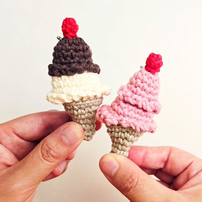 Mini crochet ice cream cone keychain