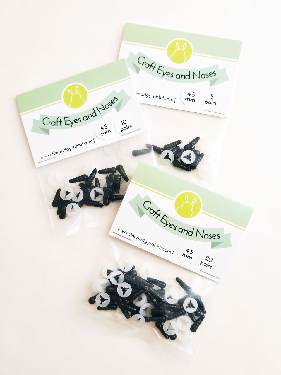 small bags of 4.5 mm black plastic safety eyes by The Pudgy Rabbit