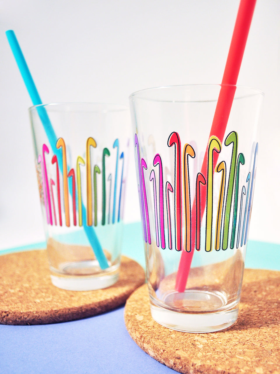 rainbow crochet hook pint glass