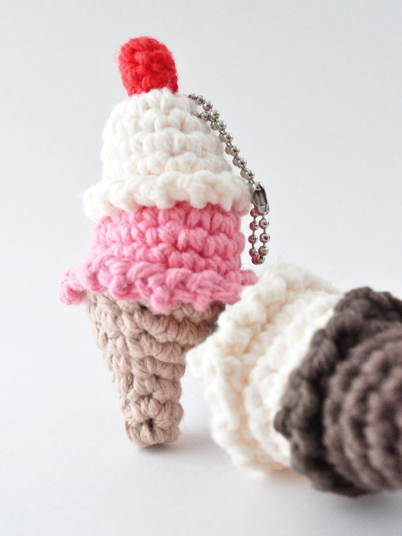Mini crochet ice cream cone keychains make your own keychain craft kit