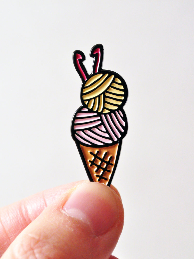 ice cream crochet enamel pin