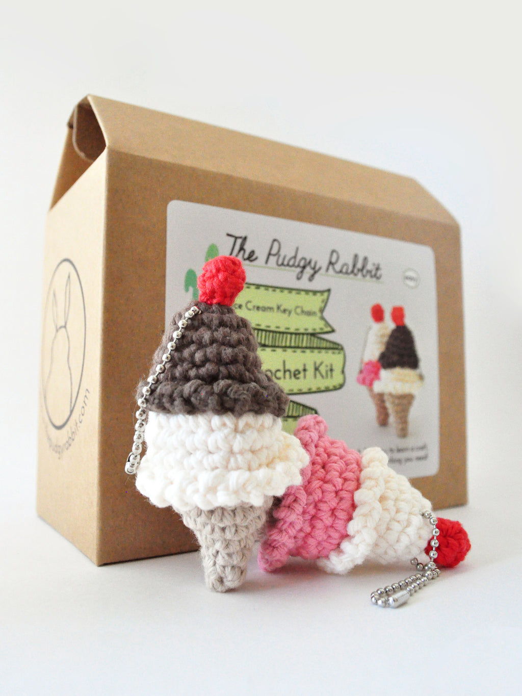 Crochet kit to make two mini ice cream key chains 