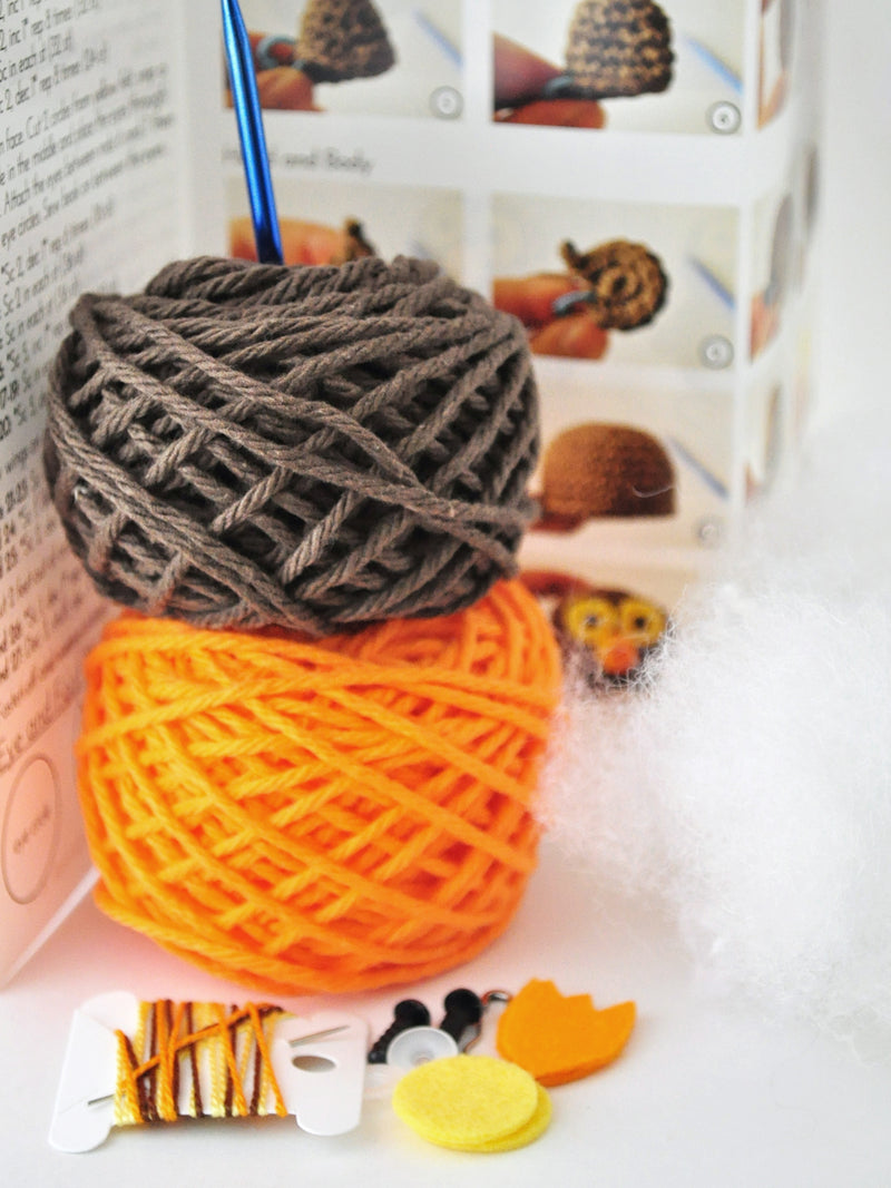 All the supplies included for brown owl crochet kit