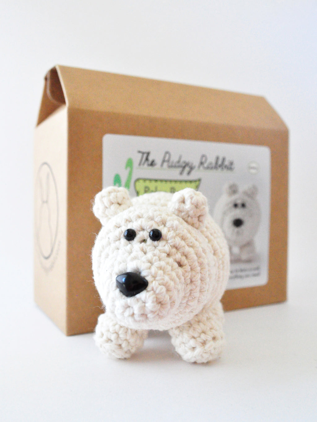 Mini polar bear DIY crochet kit.